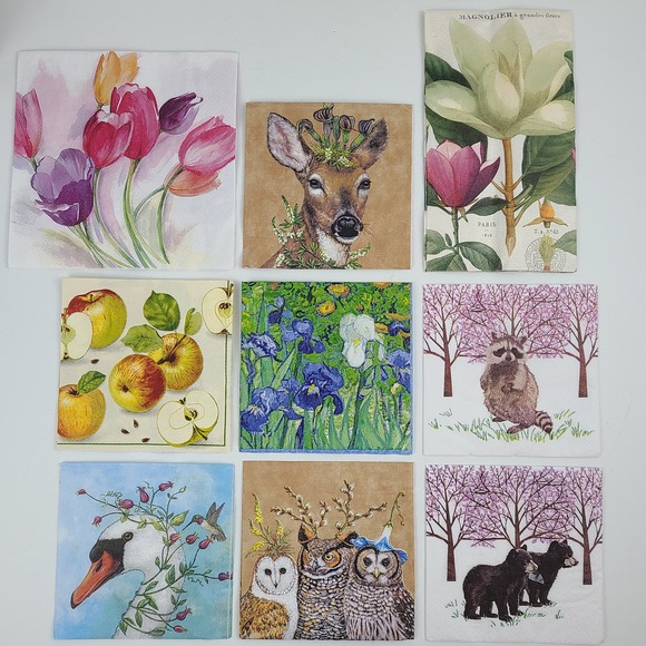 Lot 9 New paper napkin assortment floral fauna Decoupage crafts - Picture 2 of 2